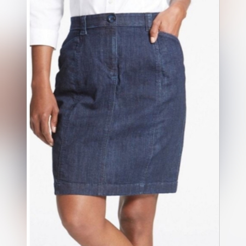 L.L.Bean Classic Fit Cotton Denim Jean Skirt Women 18 Blue Pockets